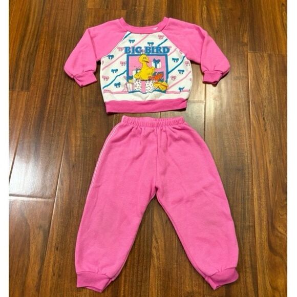 Big Bird Sesame Street pink white 2 piece crewneck sweatshirt sweatpant joggers - Picture 1 of 6